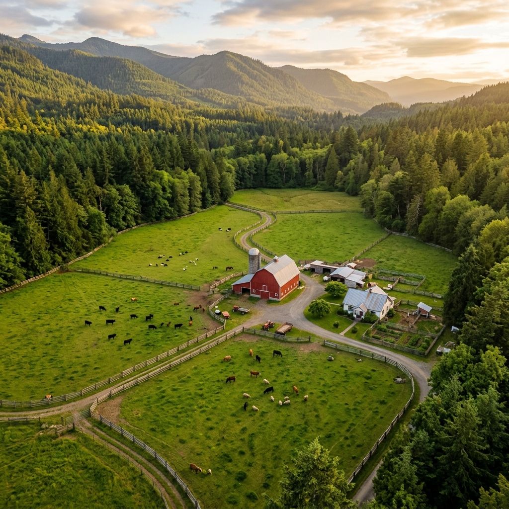 Aerial view of Pasture & Paw working farm